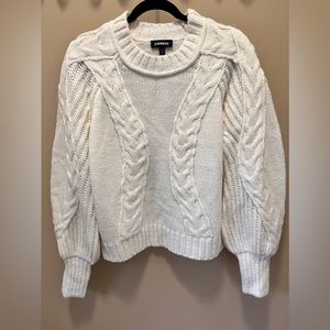 Express Women's Sweater Puff Sleeve White Knit Size  M NWT